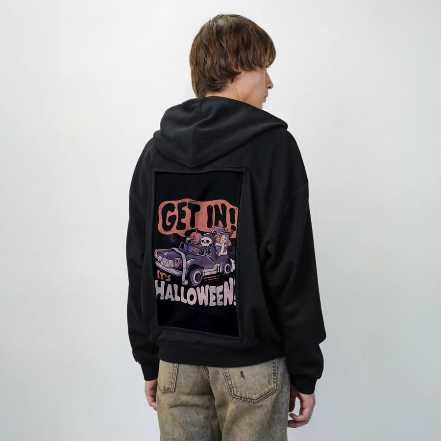 getinitshalloween patch on male essential zip hoodie in after hours