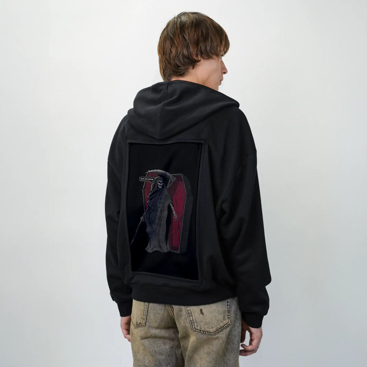 getinloser patch on male essential zip hoodie in after hours