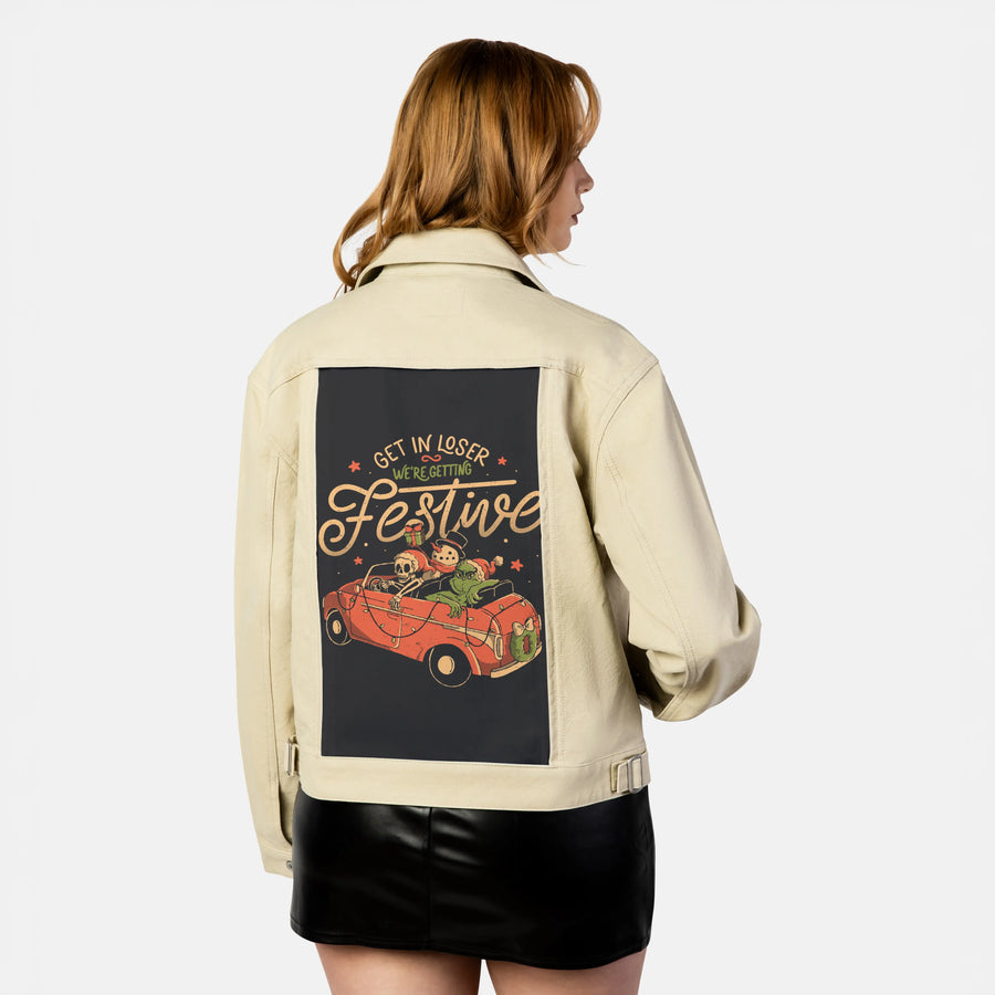 getinloserfestive patch on female atelier canvas jacket in tan