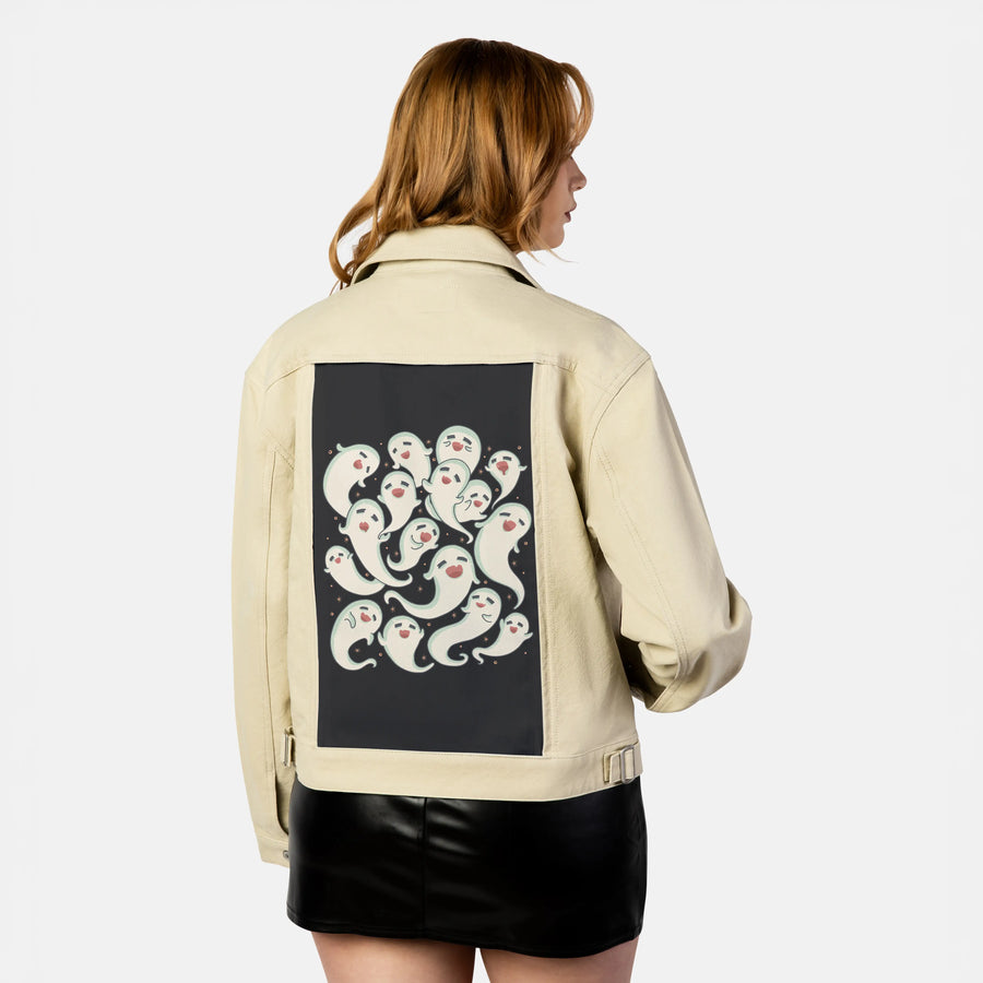 ghostlysquad patch on female atelier canvas jacket in tan