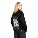 ghostlysquad patch on female og denim jacket in raven