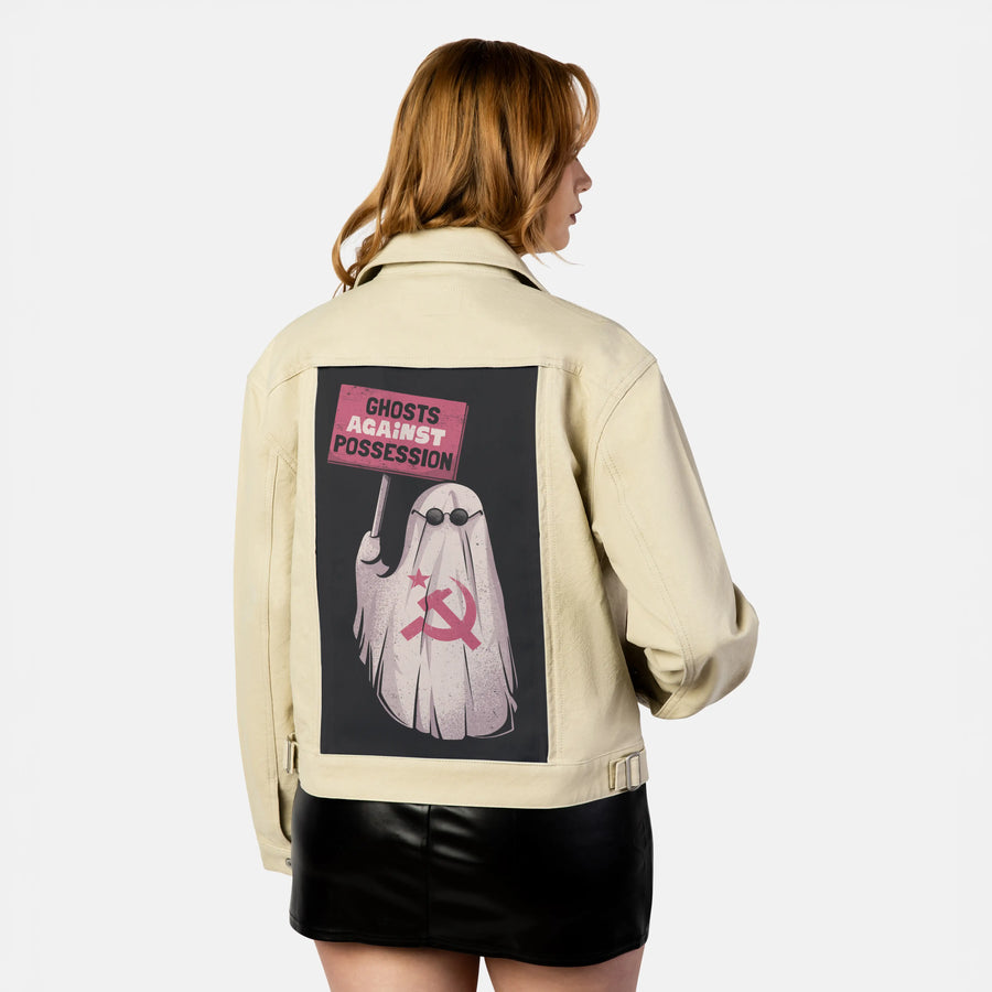 ghostsagainst patch on female atelier canvas jacket in tan
