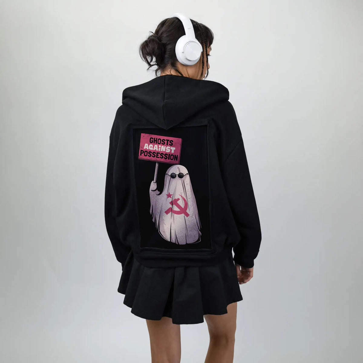 ghostsagainst patch on female essential zip hoodie in after hours