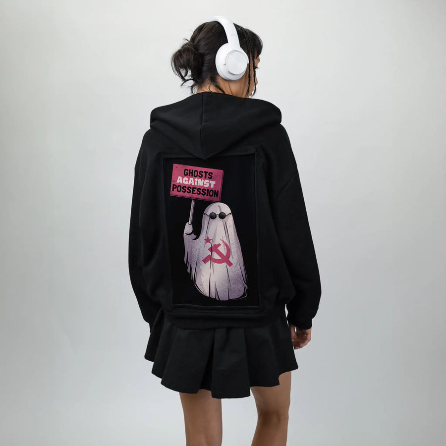 ghostsagainst patch on female essential zip hoodie in after hours
