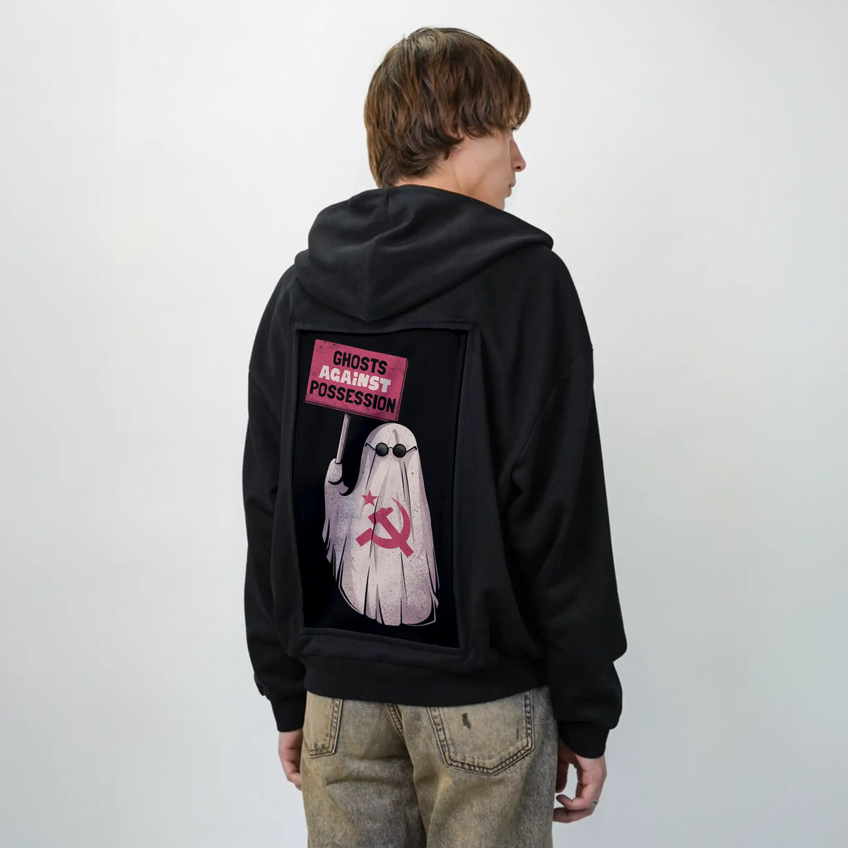 ghostsagainst patch on male essential zip hoodie in after hours