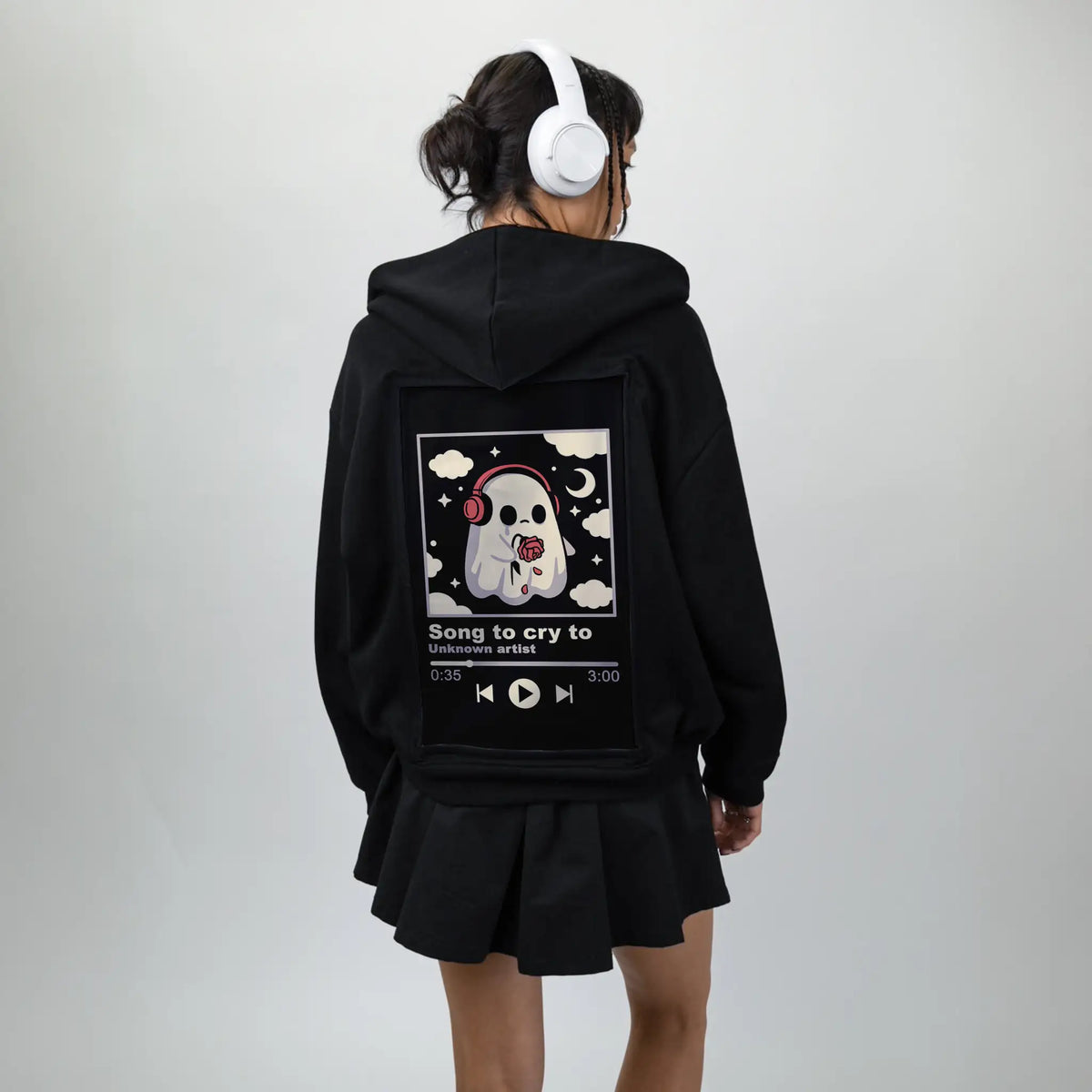 ghostsong patch on female essential zip hoodie in after hours