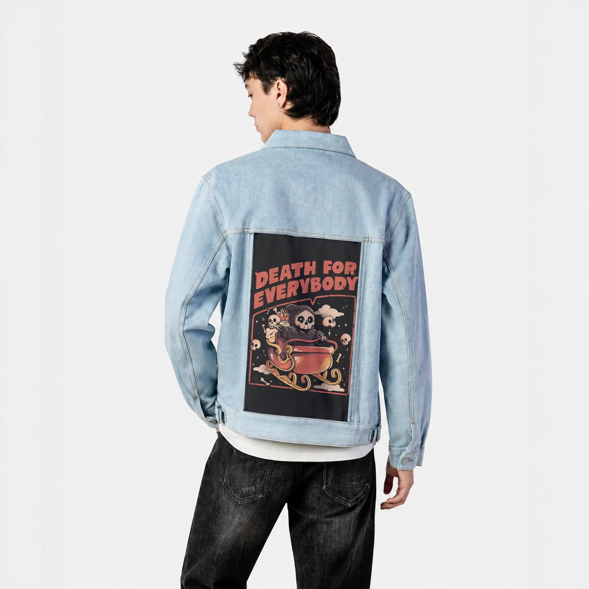giftsfromdeath patch on male og denim jacket in oceanside