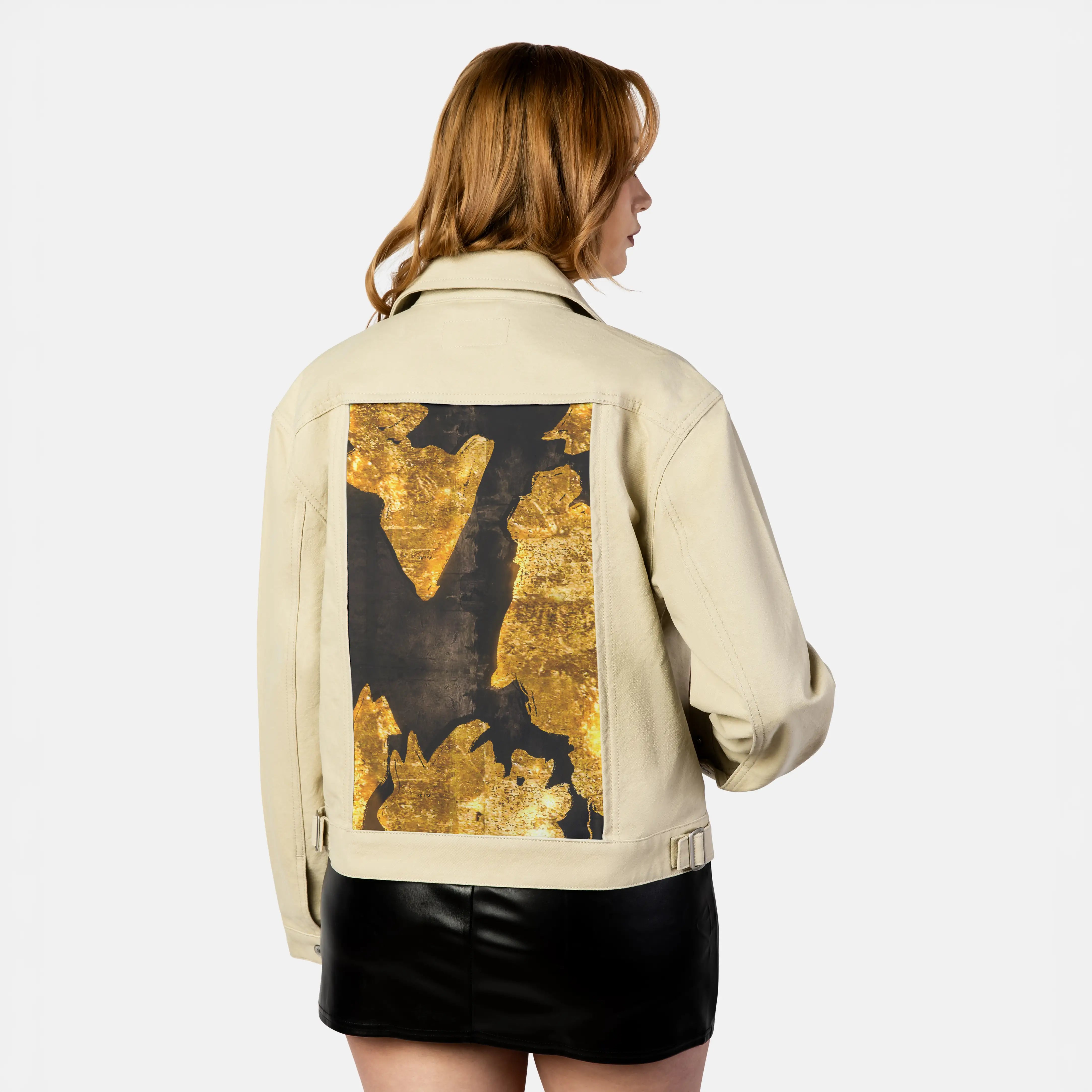 gildedfragments patch on female atelier canvas jacket in tan