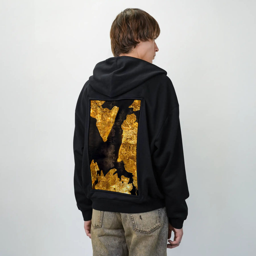 gildedfragments patch on male essential zip hoodie in after hours