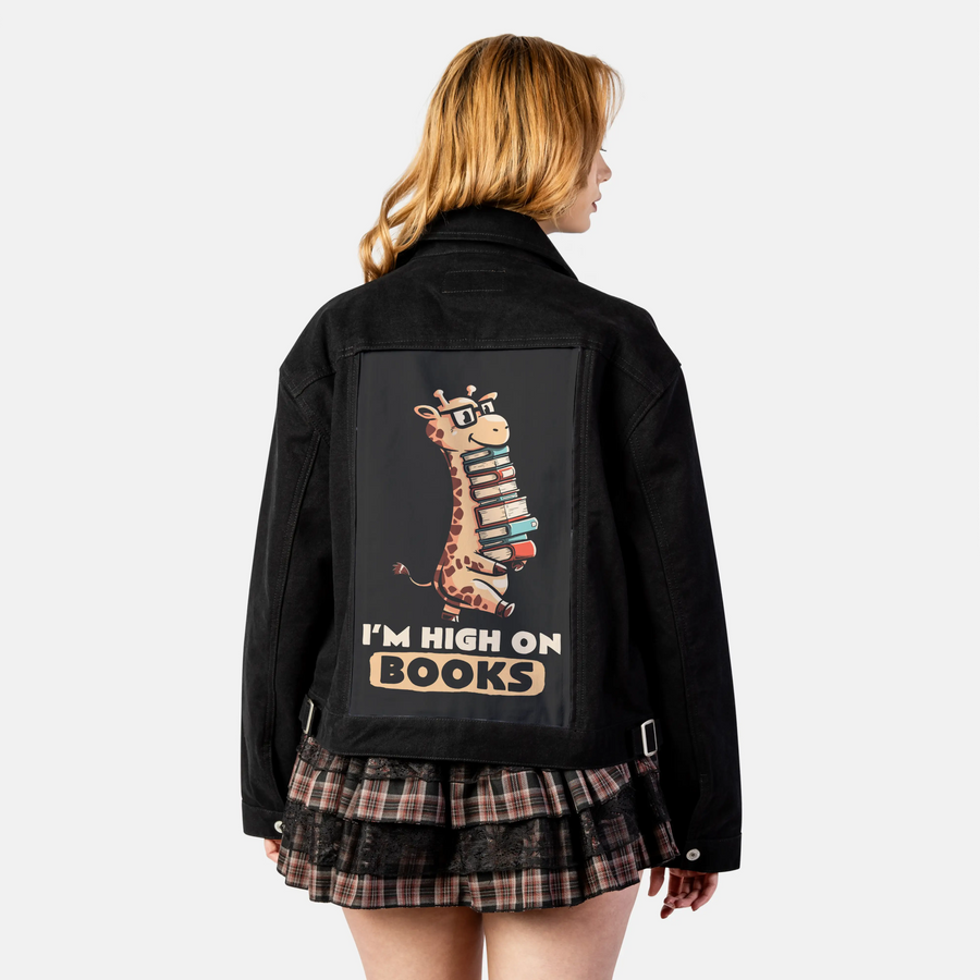giraffebookworm patch on female atelier canvas jacket in nightfall