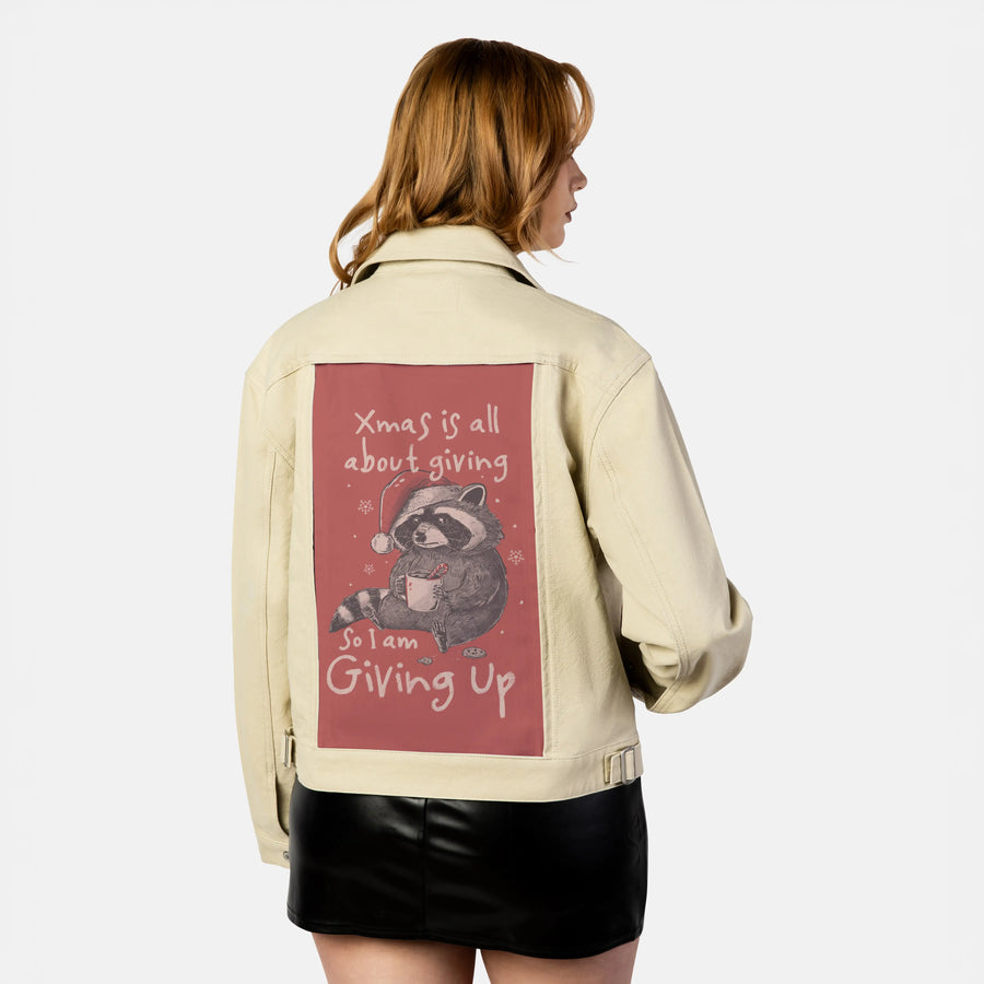 givingupchristmas patch on female atelier canvas jacket in tan