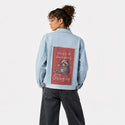 givingupchristmas patch on female og denim jacket in oceanside