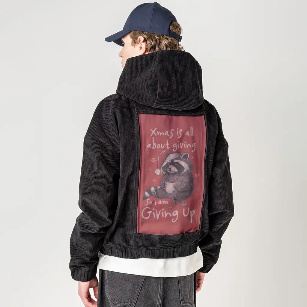 givingupchristmas patch on male retro cord hoodie in onyx
