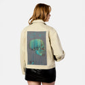 glitchskull patch on female atelier canvas jacket in tan