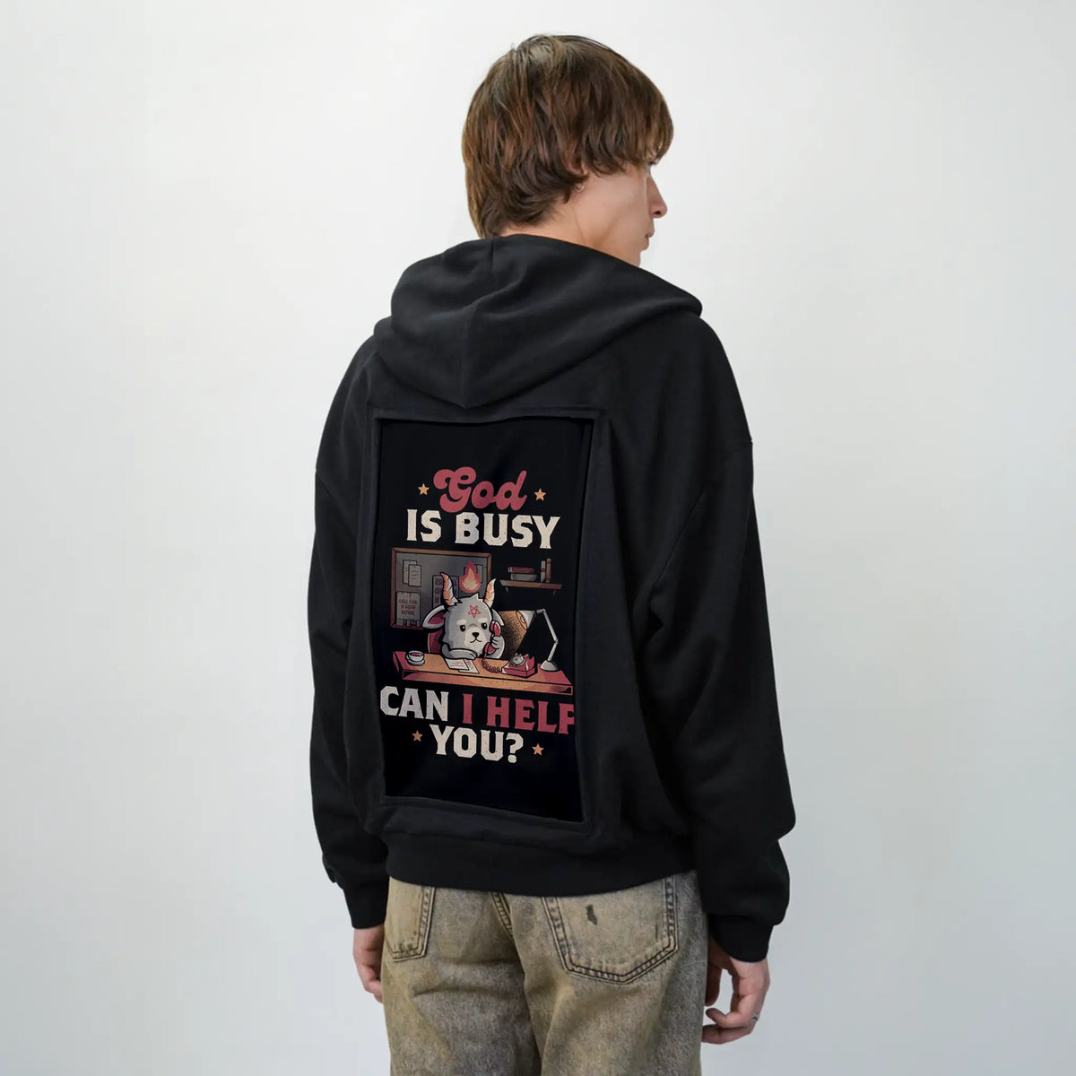 godisbusy patch on male essential zip hoodie in after hours