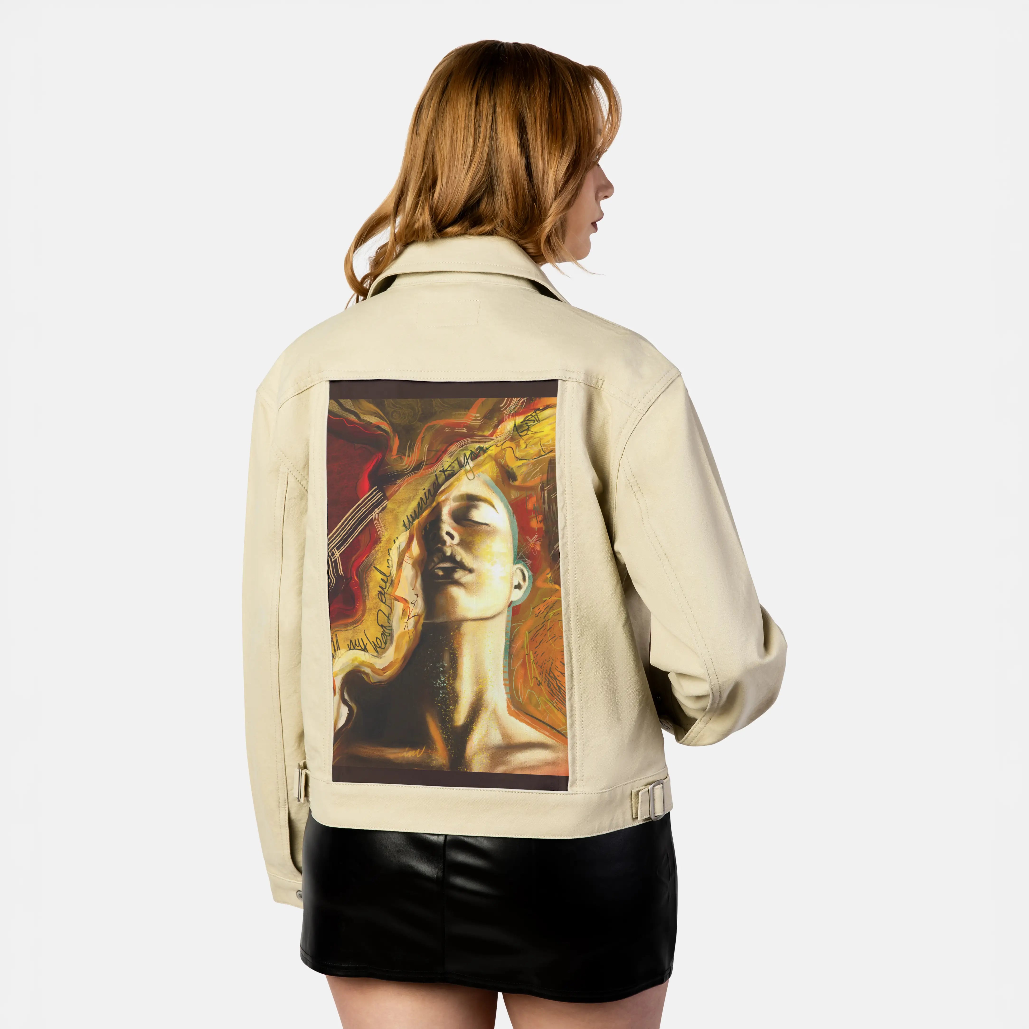goldendaughterofjoy patch on female atelier canvas jacket in tan