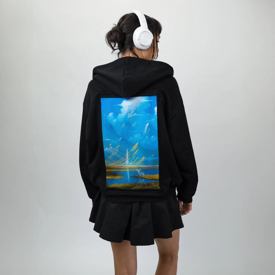 goldfieldsspirit patch on female essential zip hoodie in after hours