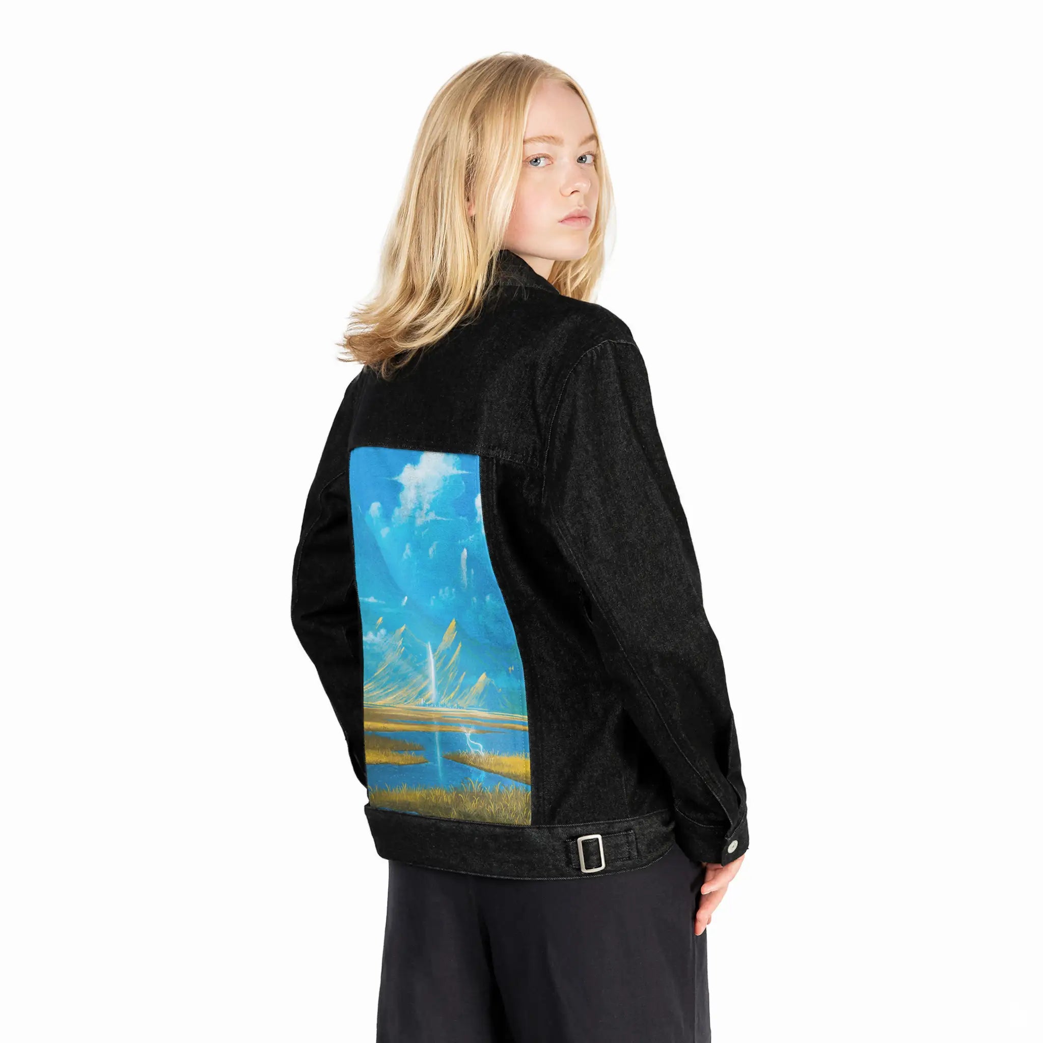 goldfieldsspirit patch on female og denim jacket in raven