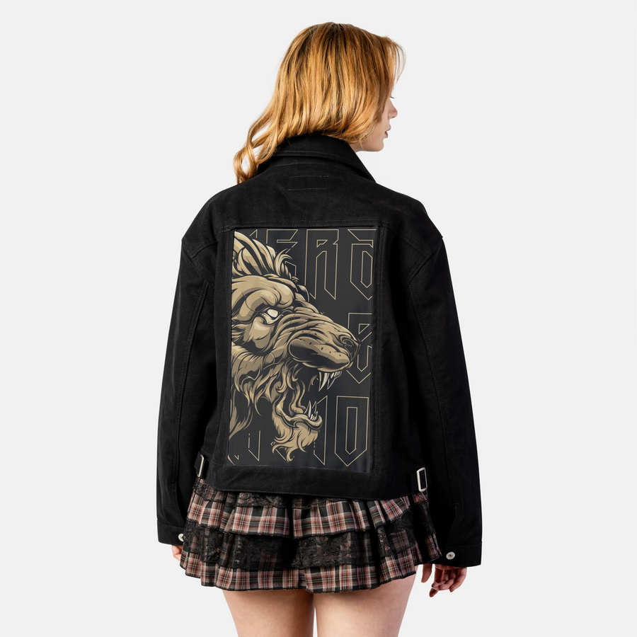 goldnoirroar patch on female atelier canvas jacket in nightfall
