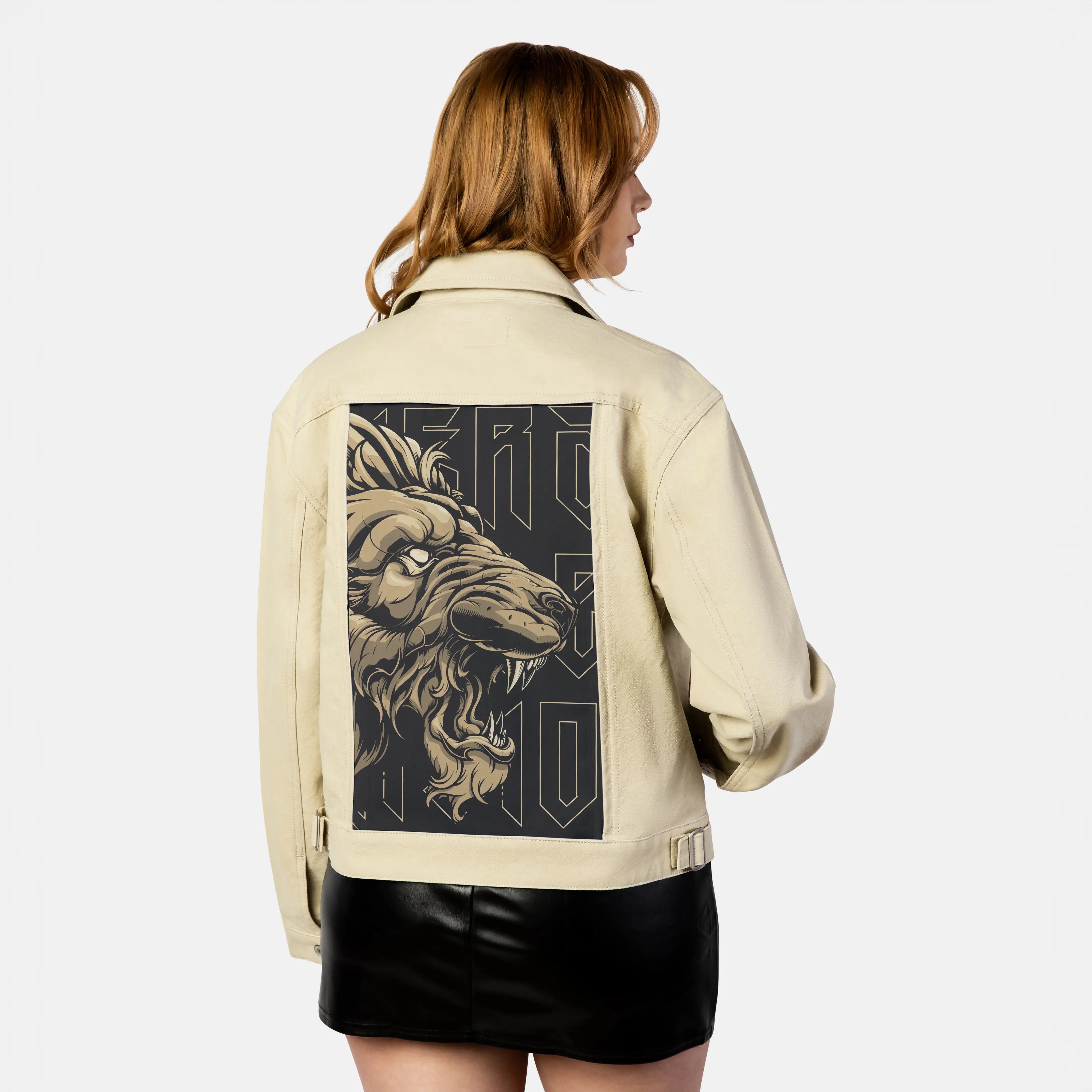 goldnoirroar patch on female atelier canvas jacket in tan