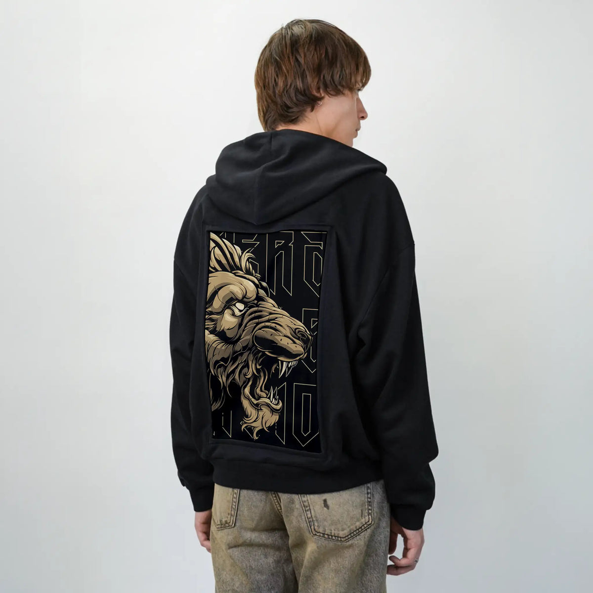 goldnoirroar patch on male essential zip hoodie in after hours
