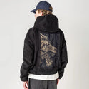 goldnoirroar patch on male retro cord hoodie in onyx