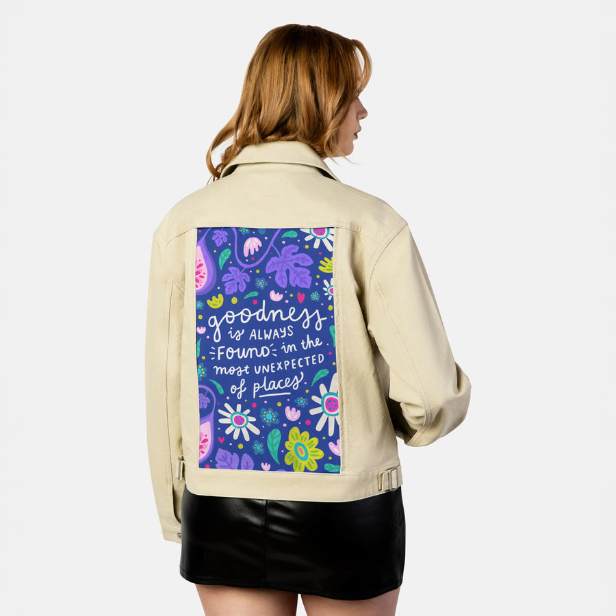 goodness patch on female atelier canvas jacket in tan