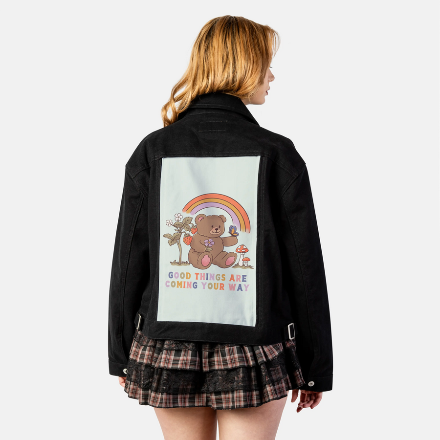 goodthingscoming patch on female atelier canvas jacket in nightfall