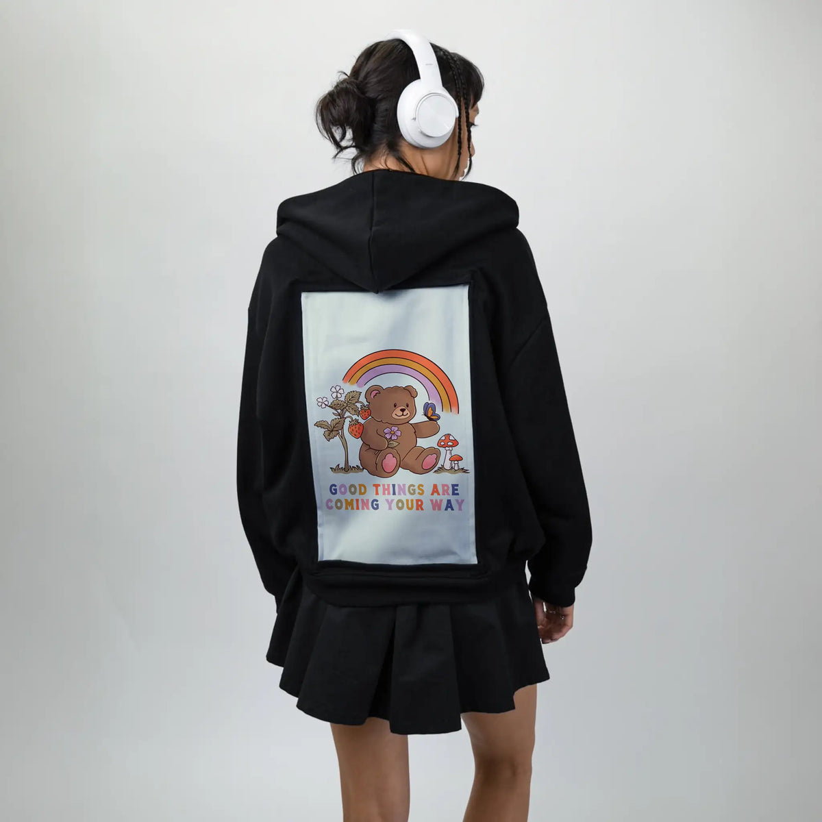 goodthingscoming patch on female essential zip hoodie in after hours