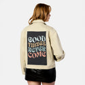 goodthingsnevercome patch on female atelier canvas jacket in tan