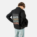 goodthingsnevercome patch on male og denim jacket in raven