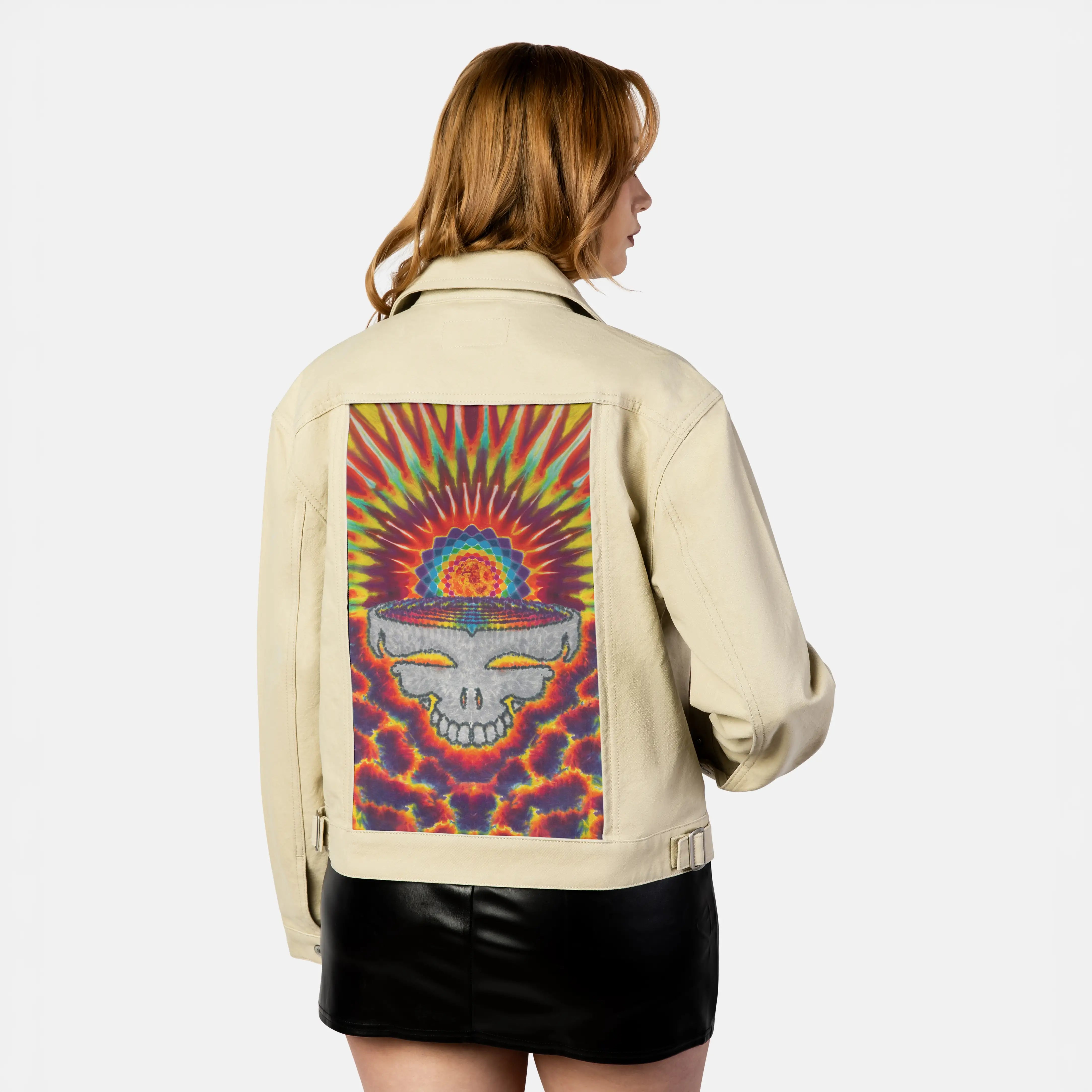 gratefuldawn patch on female atelier canvas jacket in tan