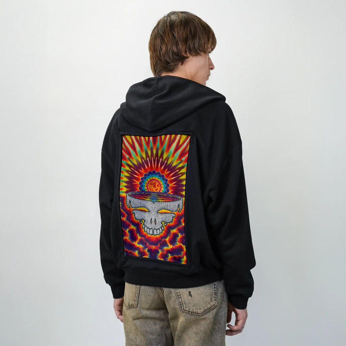 gratefuldawn patch on male essential zip hoodie in after hours