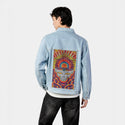 gratefuldawn patch on male og denim jacket in oceanside