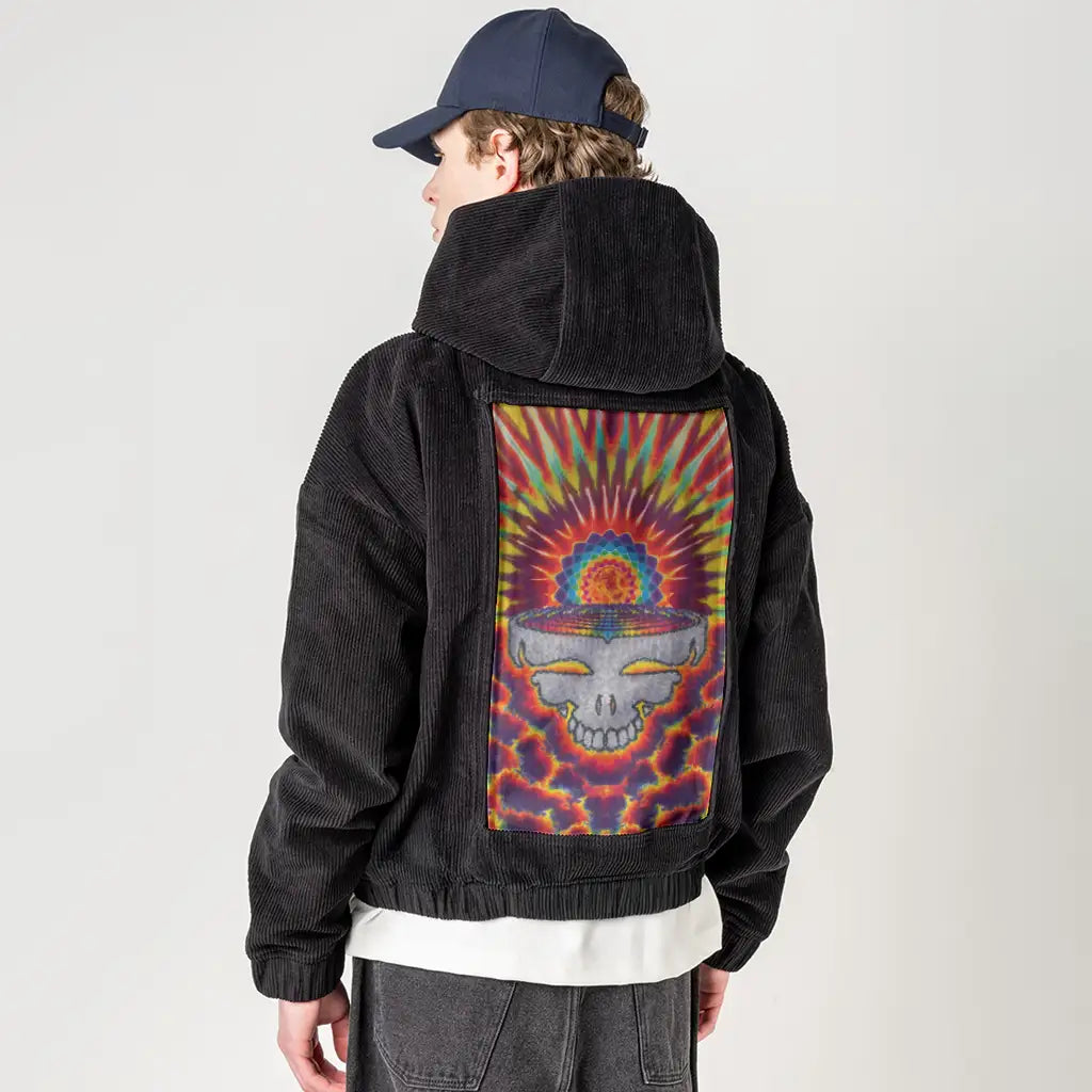 gratefuldawn patch on male retro cord hoodie in onyx