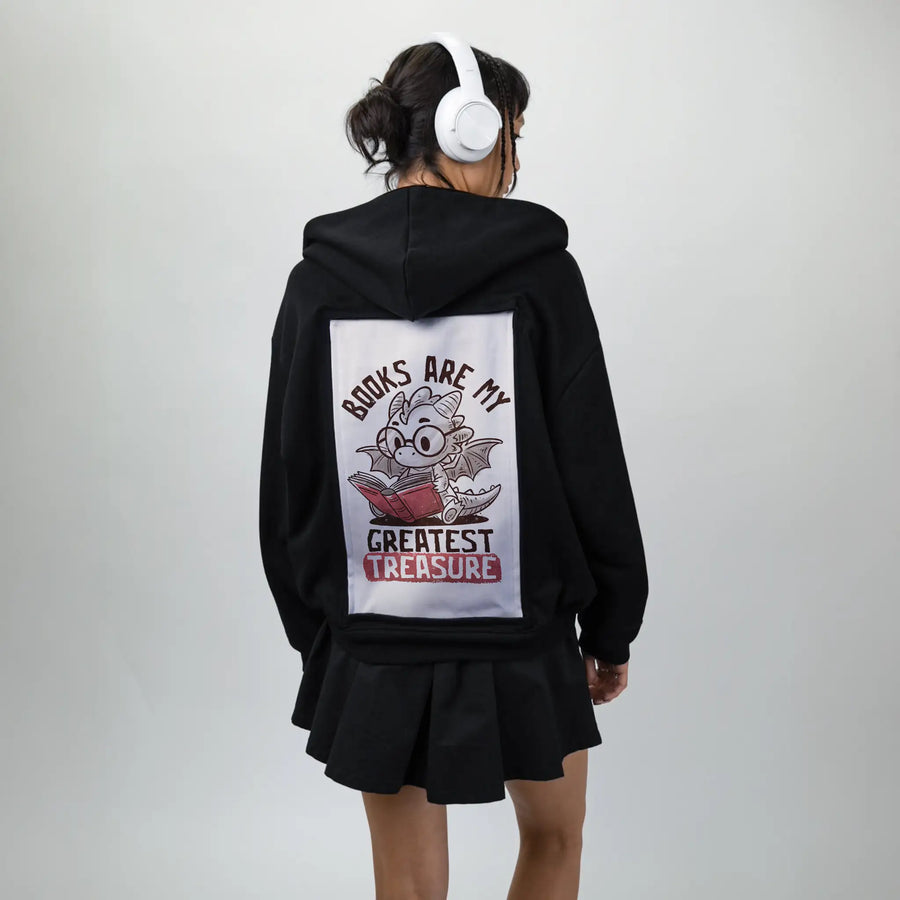 greatesttreasure patch on female essential zip hoodie in after hours