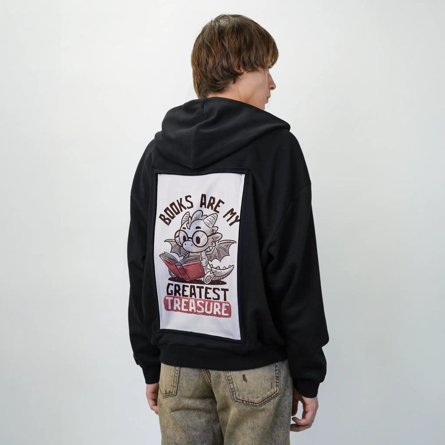 greatesttreasure patch on male essential zip hoodie in after hours