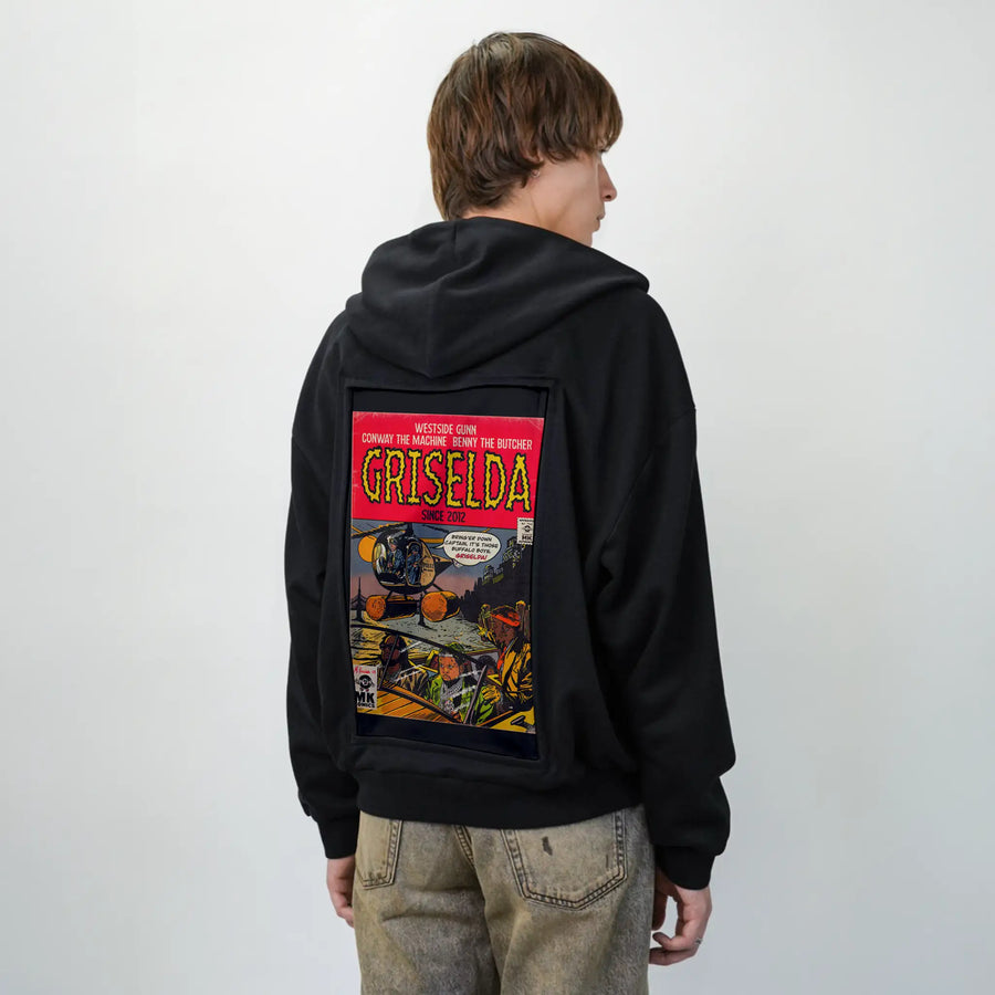 griselda patch on male essential zip hoodie in after hours