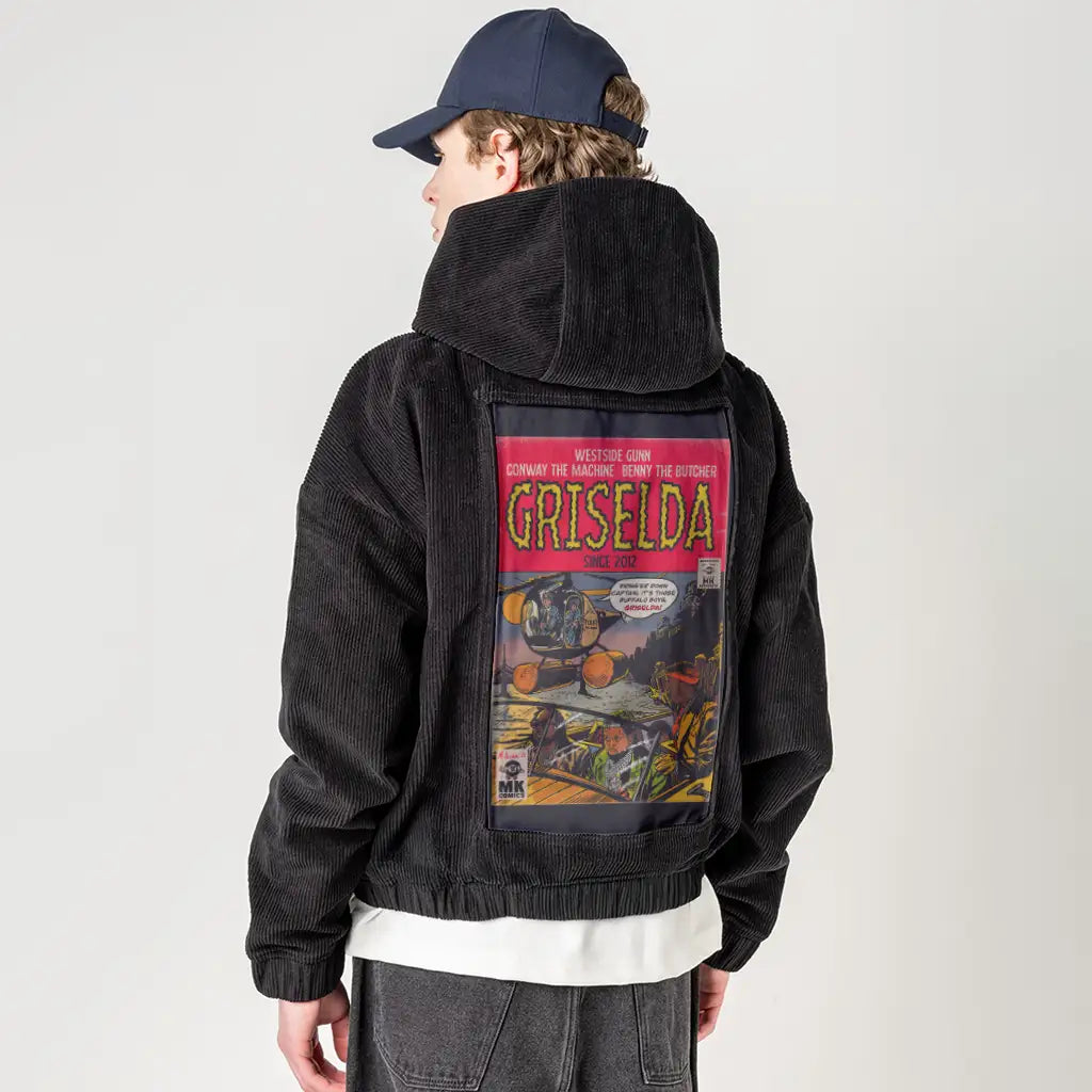 griselda patch on male retro cord hoodie in onyx