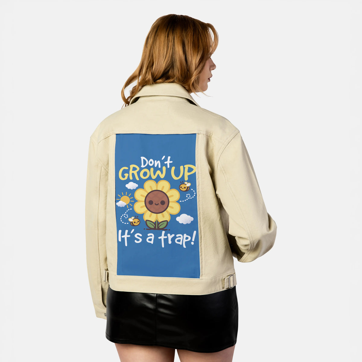 growingup patch on female atelier canvas jacket in tan