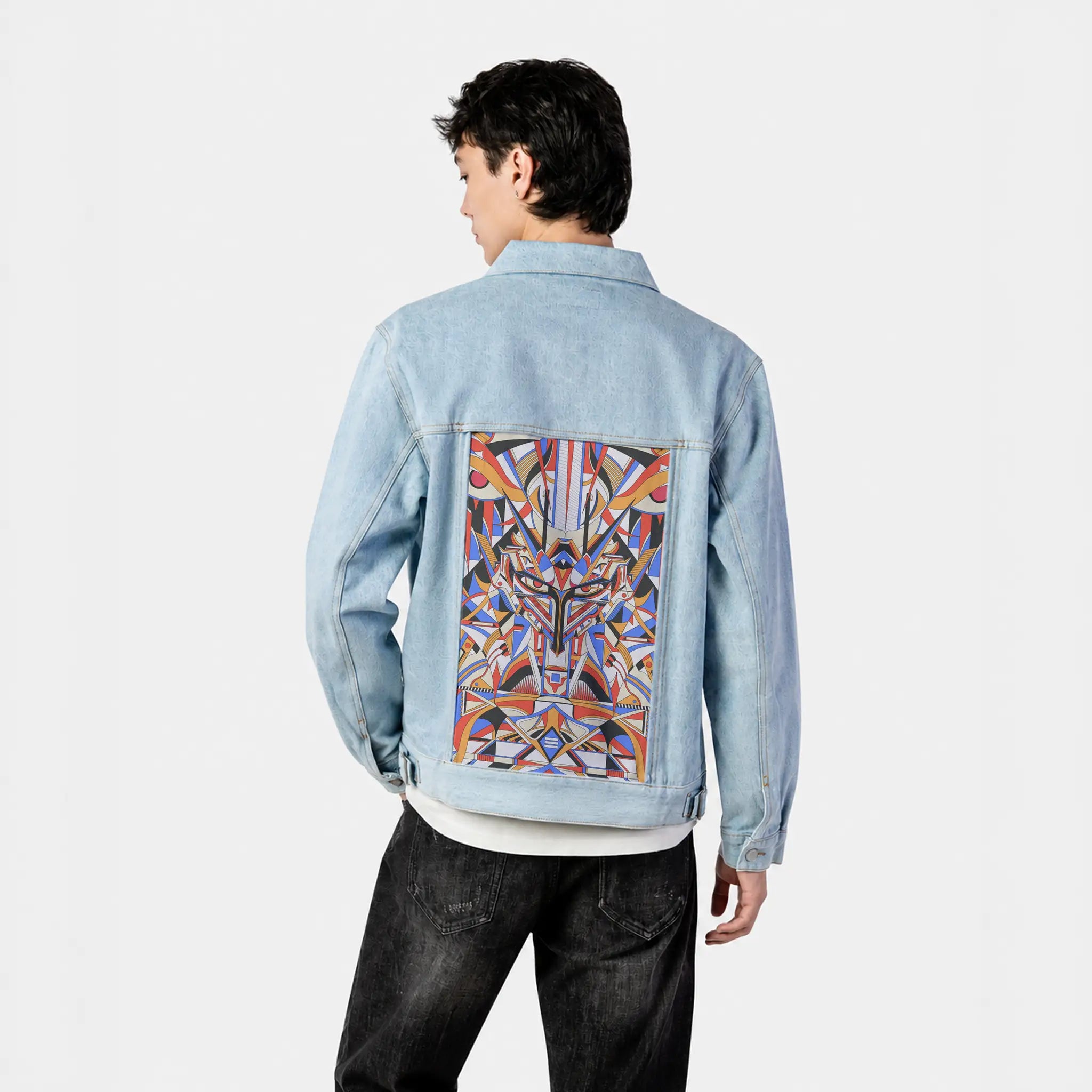 gundamforce patch on male og denim jacket in oceanside