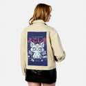 haillucipurr patch on female atelier canvas jacket in tan