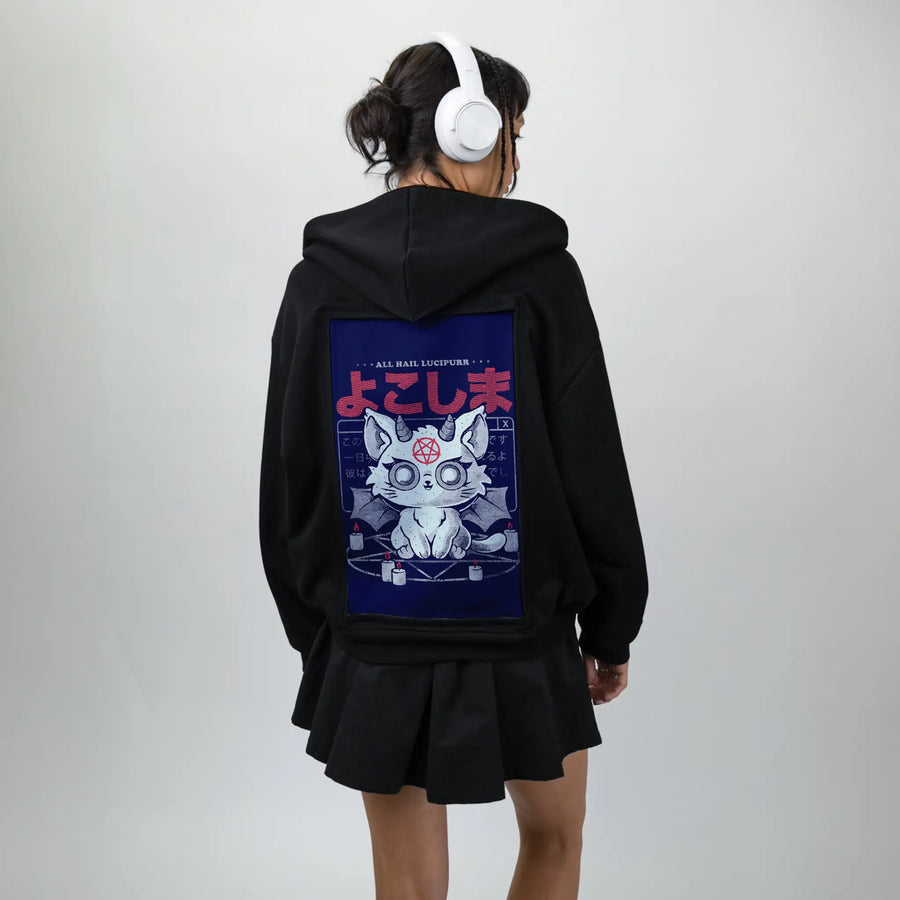 haillucipurr patch on female essential zip hoodie in after hours