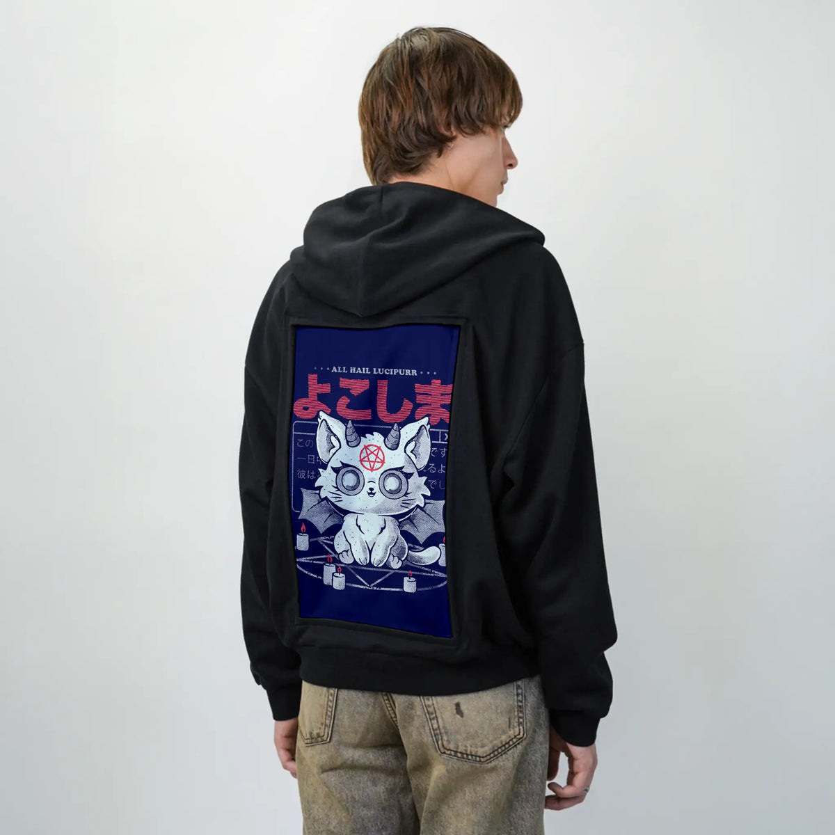 haillucipurr patch on male essential zip hoodie in after hours