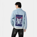 haillucipurr patch on male og denim jacket in oceanside
