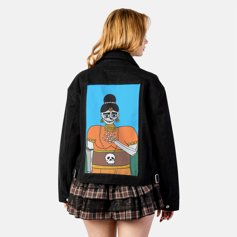 halloween patch on female atelier canvas jacket in nightfall