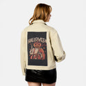 halloweenislife patch on female atelier canvas jacket in tan