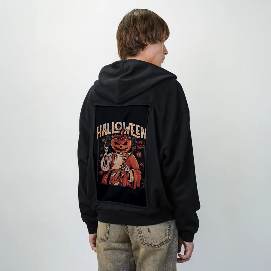 halloweenislife patch on male essential zip hoodie in after hours