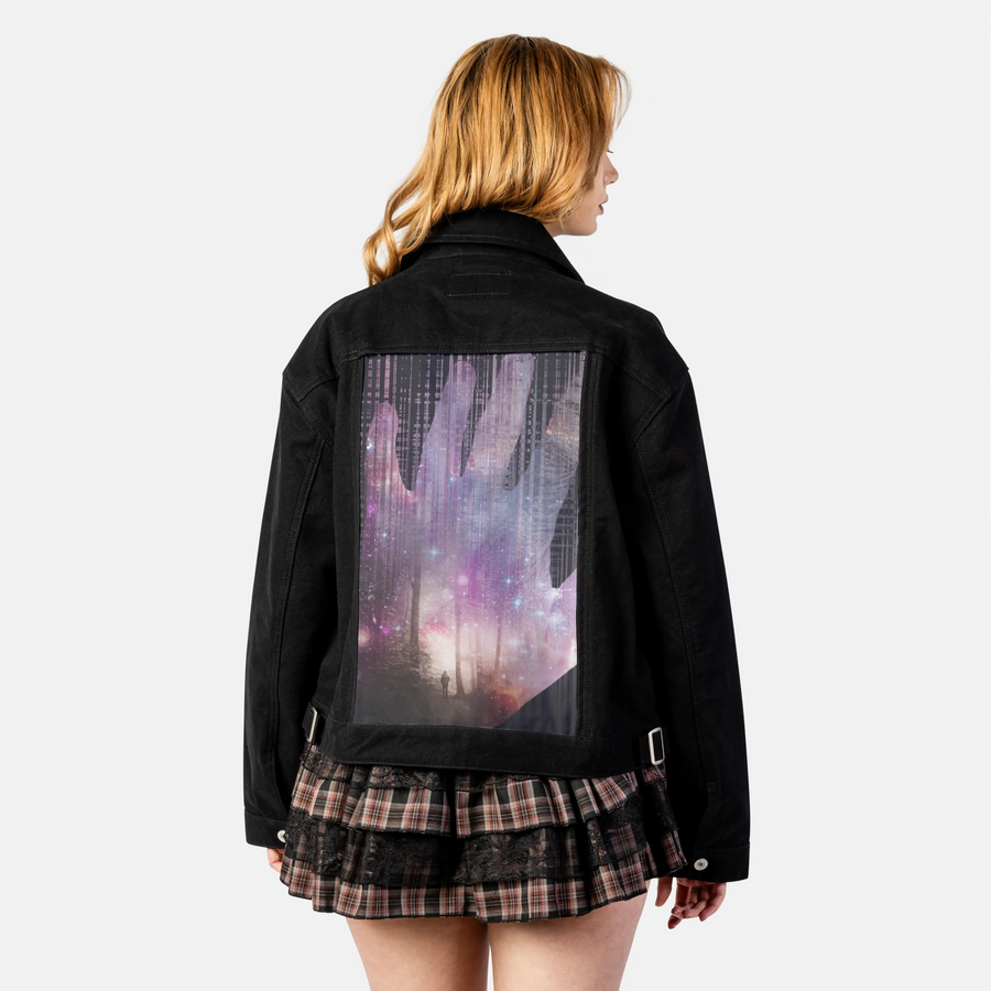 handscape patch on female atelier canvas jacket in nightfall