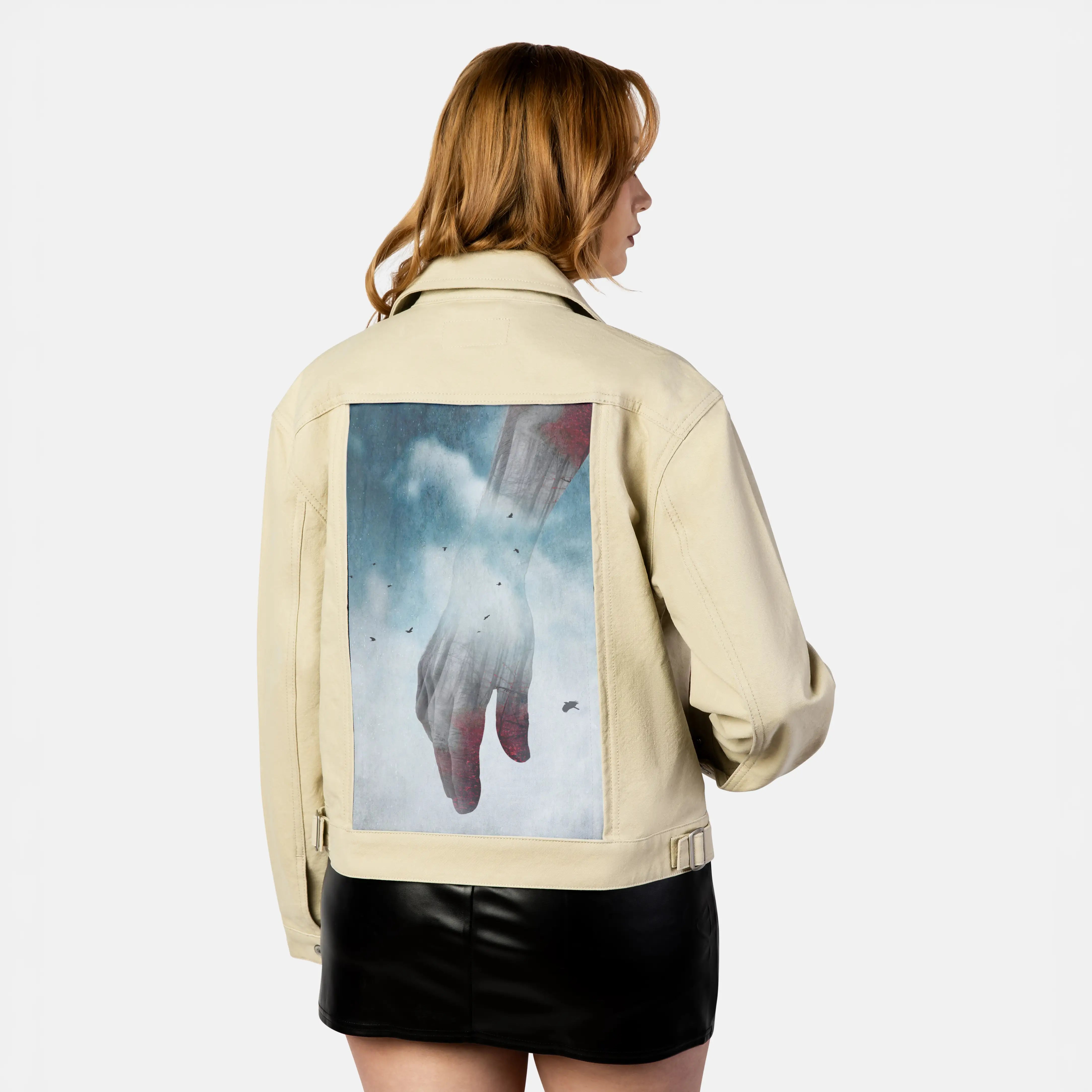 handscapecaress patch on female atelier canvas jacket in tan